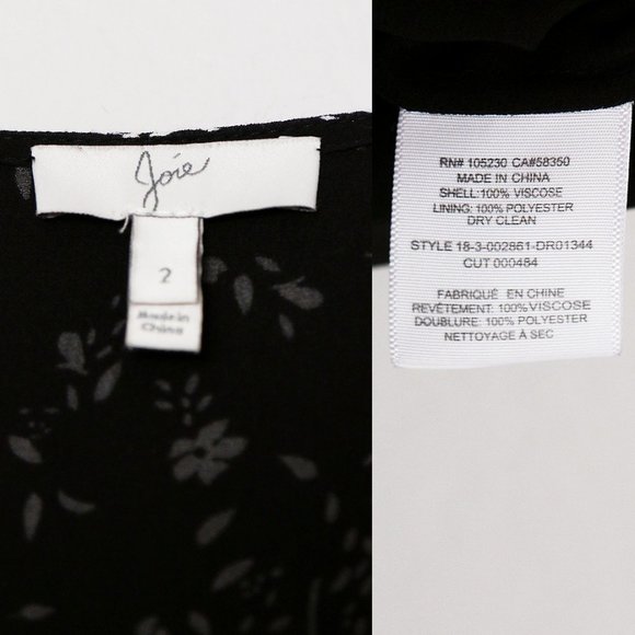 Joie Orita Midi Dress Size 2 Caviar Black White Floral Asymmetric Ruffles $348 - Picture 9 of 16